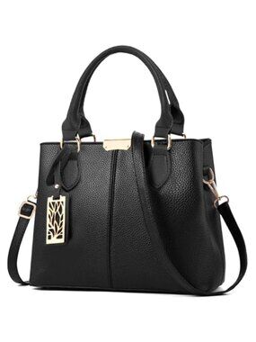 Faux Leather Top Handle Satchel Bag for Women with Adjustable Strap
